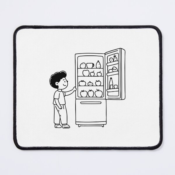 Item preview, Child reaching an opened refrigerator filled with fruits and drinks designed and sold by rasagamastore.