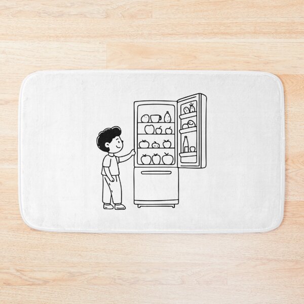 Item preview, Child reaching an opened refrigerator filled with fruits and drinks designed and sold by rasagamastore.