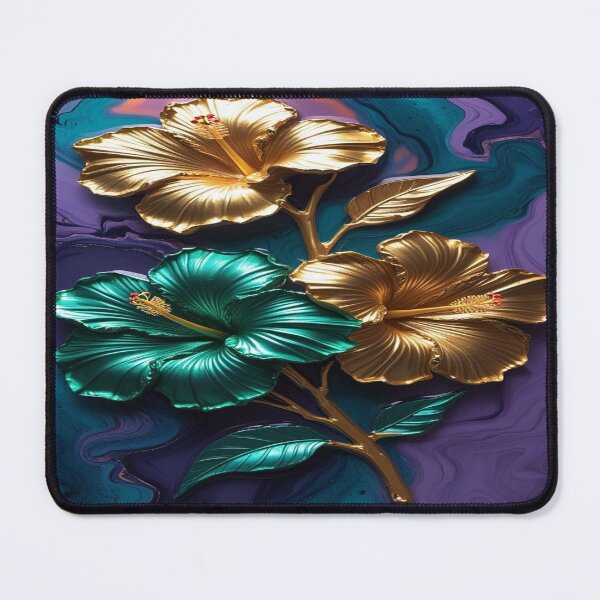 Item preview, Lifestyle Hub: Hibiscus Silhouettes In Emerald Green & Metallic Gold designed and sold by M&M Lifestyle Hub.