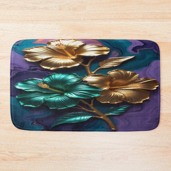Item preview, Lifestyle Hub: Hibiscus Silhouettes In Emerald Green & Metallic Gold designed and sold by M&M Lifestyle Hub.
