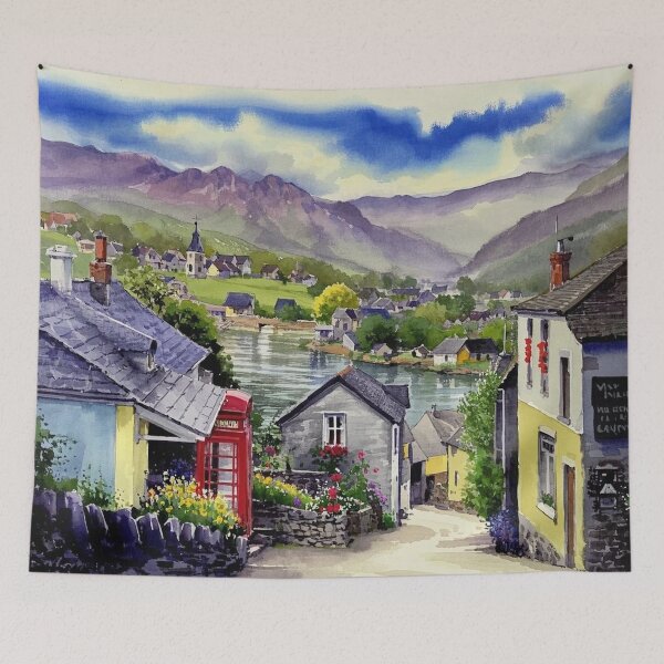 Item preview, Village Hill at Newton Ferrers（watercolour + AI) designed and sold by artsmeow.