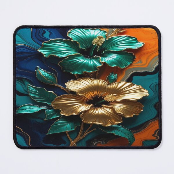 Item preview, Lifestyle Hub: Hibiscus Silhouettes In Emerald Green & Metallic Gold designed and sold by M&M Lifestyle Hub.