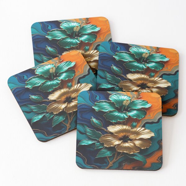Item preview, Lifestyle Hub: Hibiscus Silhouettes In Emerald Green & Metallic Gold designed and sold by M&M Lifestyle Hub.
