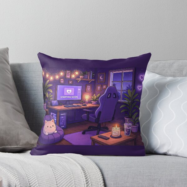 Item preview, Lo-Fi Room for Streamers: Violet Tones with Neon Lights, Garlands, and Plants designed and sold by Mycozydesign.