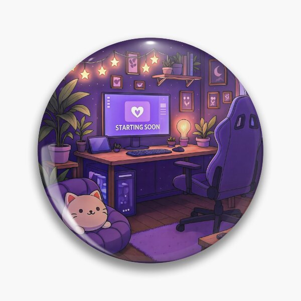 Item preview, Lo-Fi Room for Streamers: Violet Tones with Neon Lights, Garlands, and Plants designed and sold by Mycozydesign.