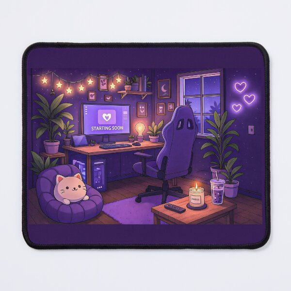 Item preview, Lo-Fi Room for Streamers: Violet Tones with Neon Lights, Garlands, and Plants designed and sold by Mycozydesign.