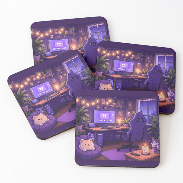 Item preview, Lo-Fi Room for Streamers: Violet Tones with Neon Lights, Garlands, and Plants designed and sold by Mycozydesign.