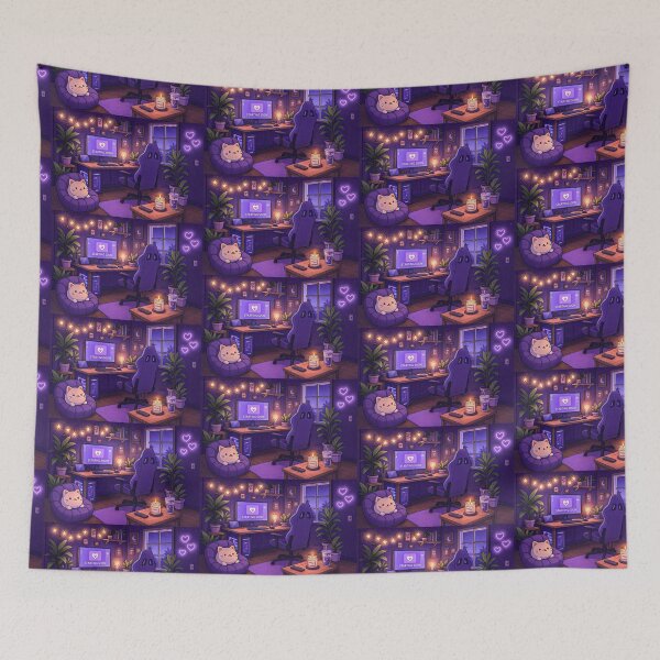 Item preview, Lo-Fi Room for Streamers: Violet Tones with Neon Lights, Garlands, and Plants designed and sold by Mycozydesign.