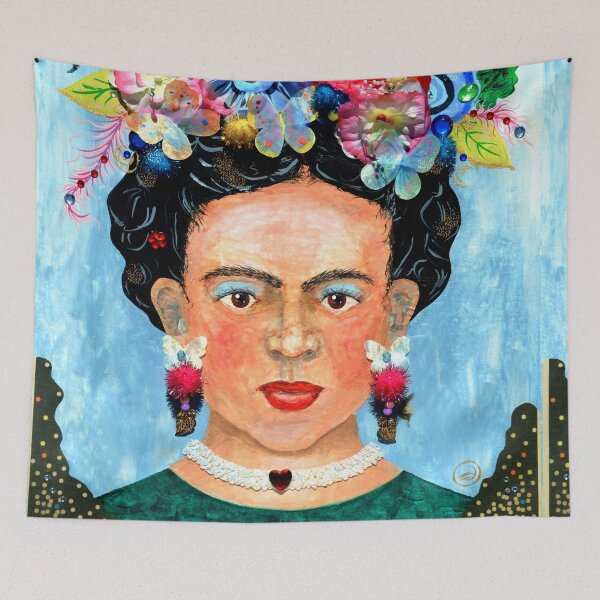 Item preview, Hand Paint Collage Woman with Floral Headpiece Frida designed and sold by Sharon Schwalbe.