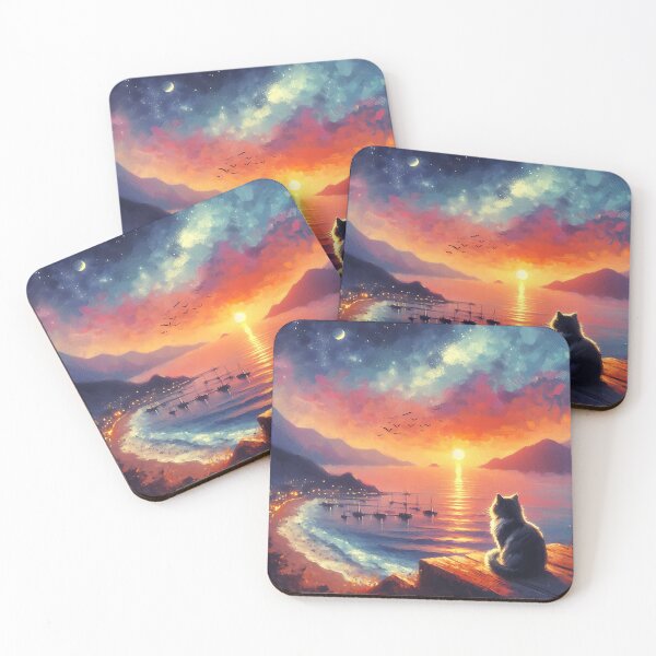 Item preview, Cat Admiring Sunset Over the Sea designed and sold by ART-POD-PL.