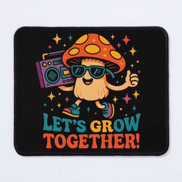 Item preview, Let’s Grow Together – Funky Mushroom with Boombox & Retro Vibes designed and sold by JaroPrints.