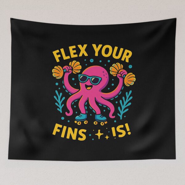 Item preview, Flex Your Fins – Cheerful Octopus Roller Skating Motivational Design designed and sold by JaroPrints.