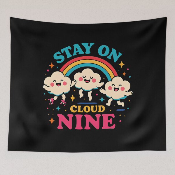 Item preview, Stay on Cloud Nine – Happy Dancing Clouds and Rainbow Positivity Design designed and sold by JaroPrints.