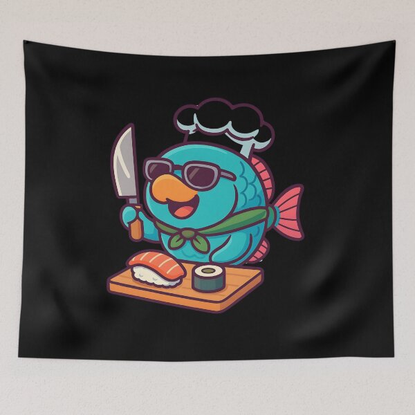 Item preview, Cool Sushi Chef Fish – Kawaii Kitchen Humor Illustration designed and sold by JaroPrints.
