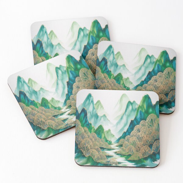 Item preview, Abstract Watercolor Mountains In Jade And Forest Green designed and sold by SilentSpirits.