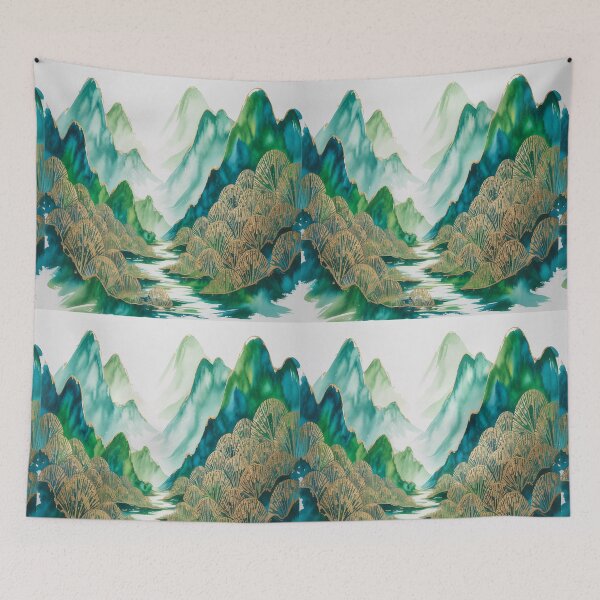 Item preview, Abstract Watercolor Mountains In Jade And Forest Green designed and sold by SilentSpirits.