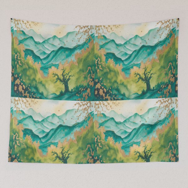 Item preview, Abstract Watercolor Mountains In Jade And Green designed and sold by SilentSpirits.
