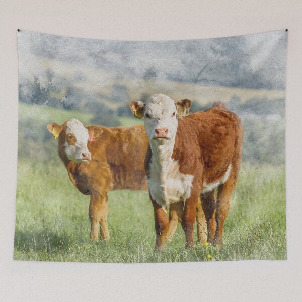 Item preview, Hereford Calves Watercolour Photograph designed and sold by Jane Stanley Photography.