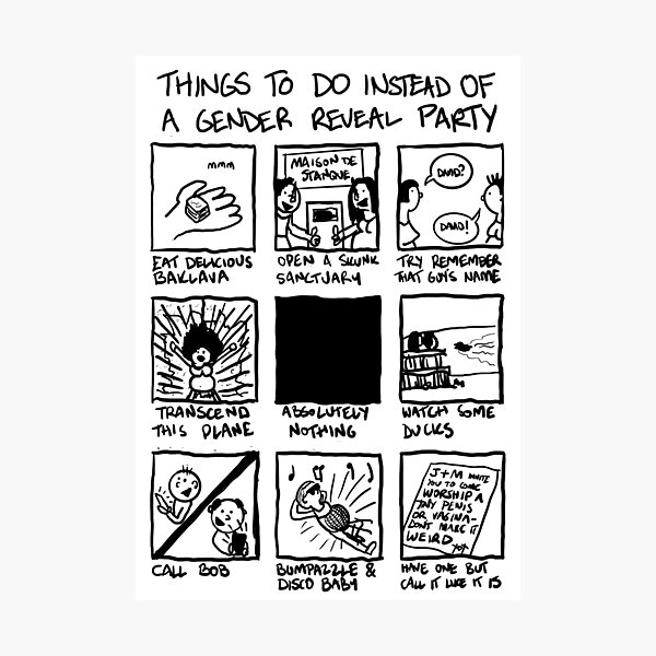 Item preview, Things To Do Instead Of A Gender Reveal Party Cartoon designed and sold by SitDownAJ.