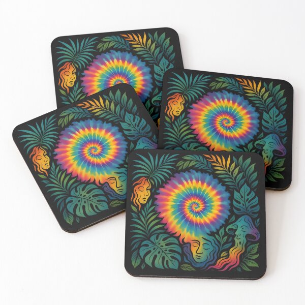 Item preview, Psychedelic Jungle Vibes – Tie-Dye Spiral & Dreamy Faces designed and sold by JaroPrints.