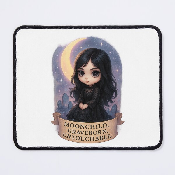 Item preview, Moonchild Graveborn Untouchable – Mysterious Chibi Gothic Girl Aesthetic T-Shirt designed and sold by MujernDesignArt.