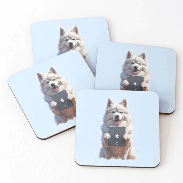 Item preview, White dog holding ipad designed and sold by Eddy-d.