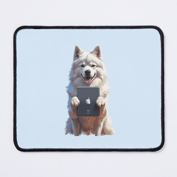 Item preview, White dog holding ipad designed and sold by Eddy-d.