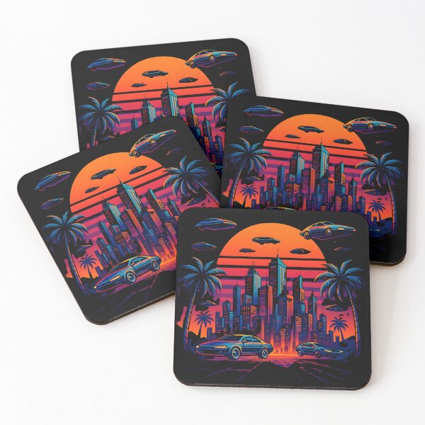 Item preview, Retrofuturistic Sunset Cityscape – Synthwave Flying Cars & Neon Skyline designed and sold by JaroPrints.