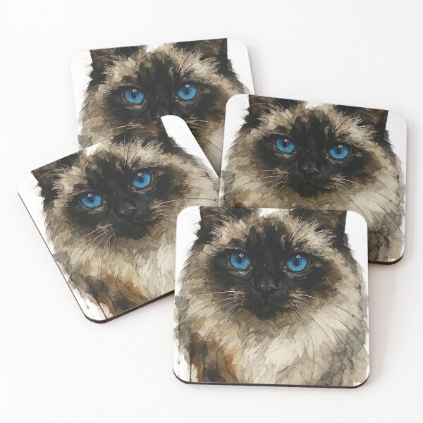 Item preview, Sacred Birman watercolor portrait with blue eyes designed and sold by PixelPrisma.