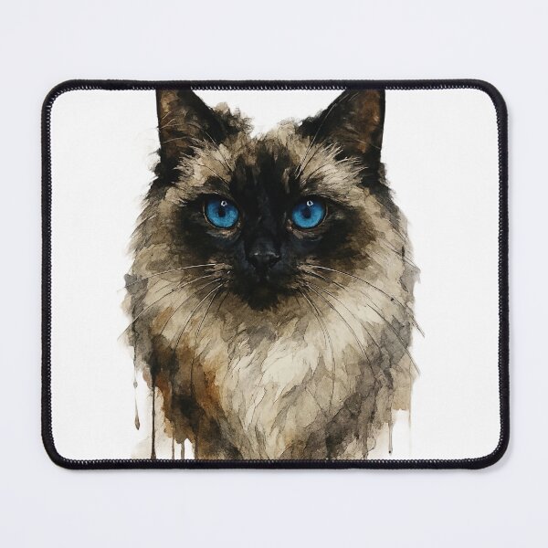 Item preview, Sacred Birman watercolor portrait with blue eyes designed and sold by PixelPrisma.