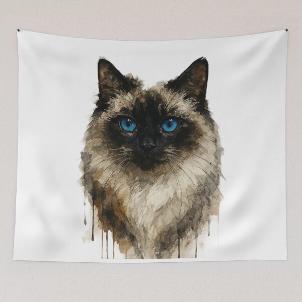 Item preview, Sacred Birman watercolor portrait with blue eyes designed and sold by PixelPrisma.