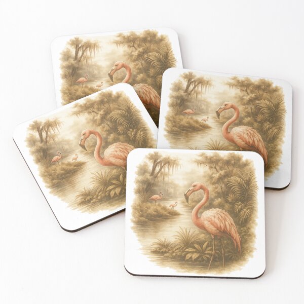 Item preview, Elegant Flamingos by the River Watercolor Scene designed and sold by ArtfulWeave.
