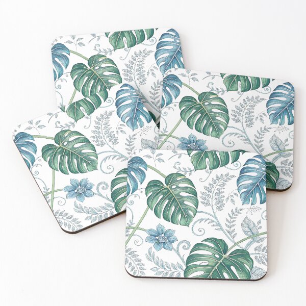 Item preview, Tropical Monstera Leaves - Botanical Blue and Green - Exotic Jungle Design designed and sold by AOCollections.