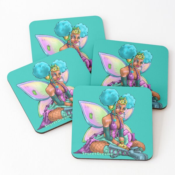 Item preview, Fairy Godmother - Bold with Afro Hair and Patched Wings - Pastel Goth, Urban Fantasy, Alternative Grunge Y2K Secret Dreams art, goth fair designed and sold by SegretDreams.