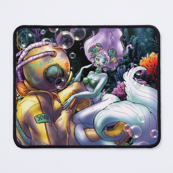 Item preview, Unconditional-Mystical Mermaid Kissing Vintage Diver Helmet - Romantic Underwater Fantasy & Pop Surrealism Comic Art designed and sold by SegretDreams.