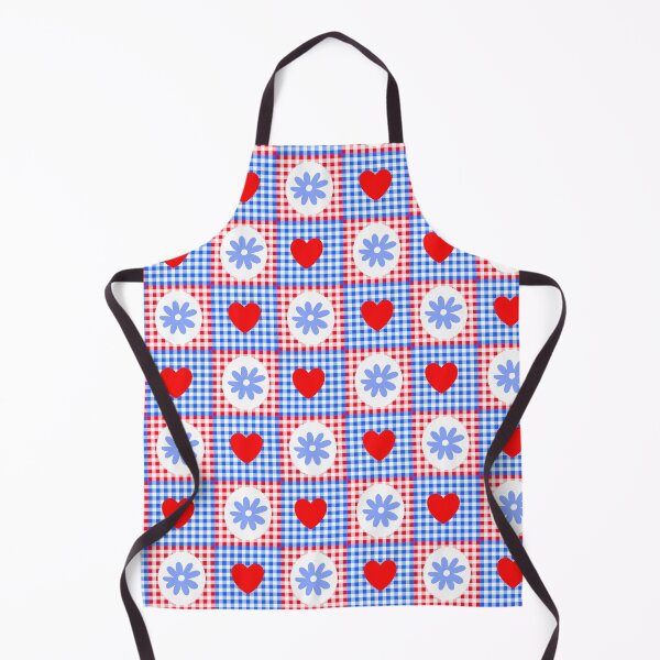 Artikelvorschau, Cottagecore Gingham blau und rot Picknick-Muster mit Herz und Gänseblümchen entworfen und verkauft von Maussa Ivimas.