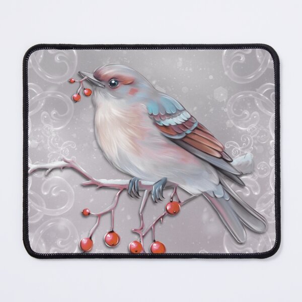 Item preview, Winter Bird Art Print: Whimsical Snow Bird with Red Berries on Frosted Branch - Nature Wall Decor, Stickers and Gifts designed and sold by EllieMage.