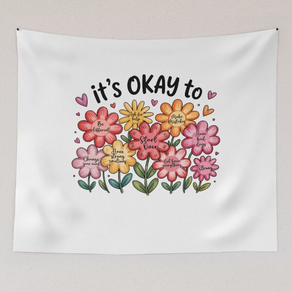 Item preview, It's okay to boho floral, flowers ABA Therapist, Speech Therapy, BCBA, Mental Health, RBT, affirmations, motivational  designed and sold by behindthefacts.