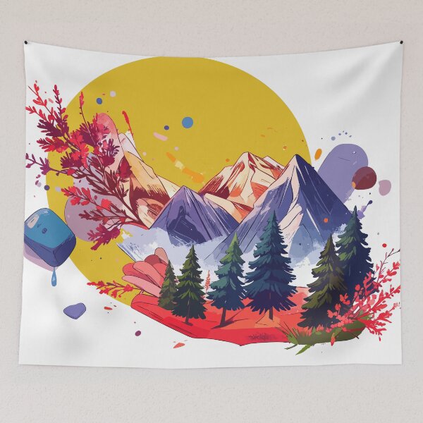 Item preview, Stylized pine forest with subtle mountain peaks in the distance designed and sold by OooPstudio.