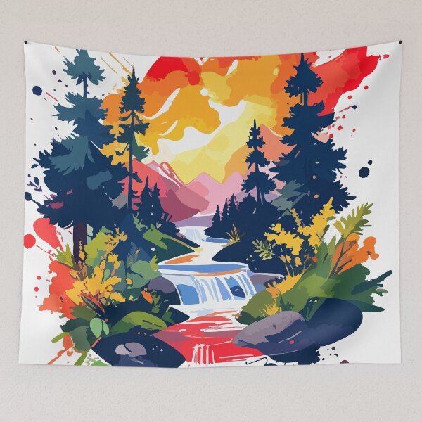 Item preview, Waterfall Between Trees Colorful Palette Wild Heart, Calm Mind designed and sold by OooPstudio.