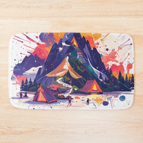 Item preview, Camping at mountains base with a fireworks of colors designed and sold by OooPstudio.