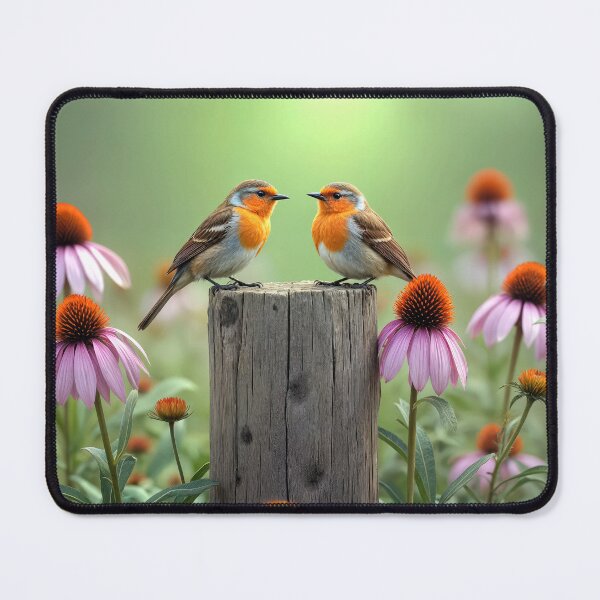 Item preview, Birds On Fence Post With Coneflowers designed and sold by Maria Dryfhout.