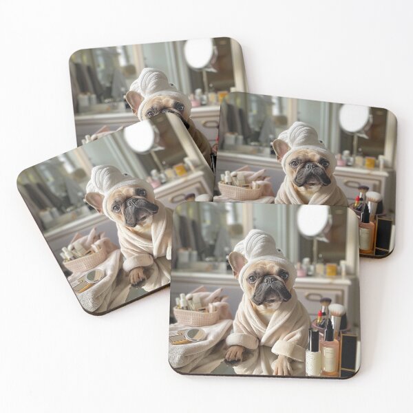 Item preview, French Bulldog Spa Day. Cute Dog in Robe and Towel designed and sold by 3 Hours of Silence.