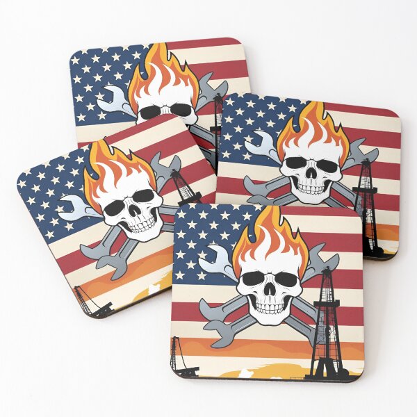 Item preview, Oilfield Patriot Skull – Flame & Flag Roughneck Design designed and sold by PatriotFlash.