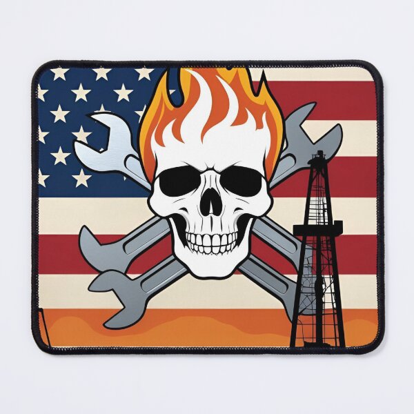 Item preview, Oilfield Patriot Skull – Flame & Flag Roughneck Design designed and sold by PatriotFlash.