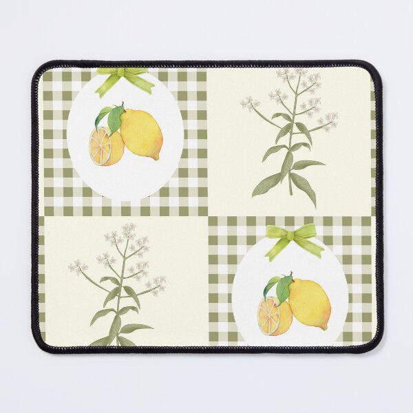 Artikelvorschau, Cottagecore Gingham-Grün-Picknick-Muster mit botanischen Blumen und Zitrone entworfen und verkauft von Maussa Ivimas.