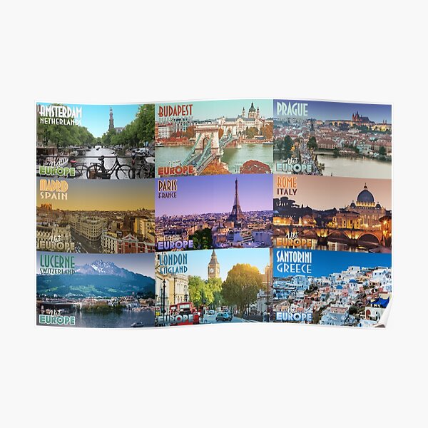 "Visit Europe Travel Poster Collage" Poster by TopNotchVisuals