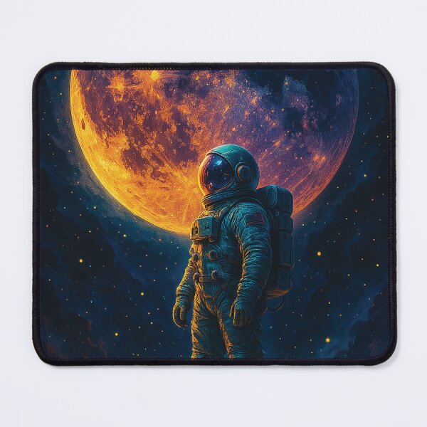Item preview, Lunar Guardian – Astronaut Standing Before the Moon, Cosmic Night Sky Art designed and sold by Gold Turtle  Lina.
