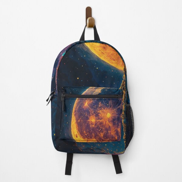 Item preview, Lunar Guardian – Astronaut Standing Before the Moon, Cosmic Night Sky Art designed and sold by Gold Turtle Lina.