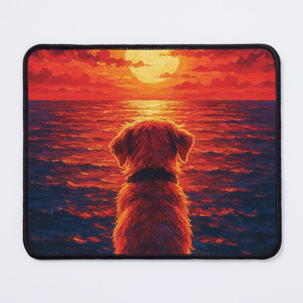 Item preview, Golden Sunset with Dog – Peaceful Ocean View Animal Painting designed and sold by Gold Turtle  Lina.